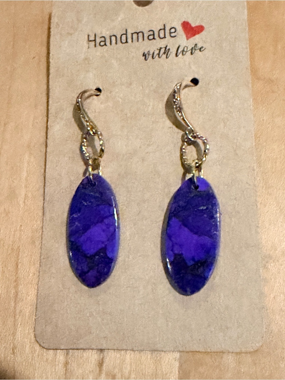 Gorgeous Bright Purple Charoite Oval Stone Drop Earrings - 14K Gold Plated Hooks